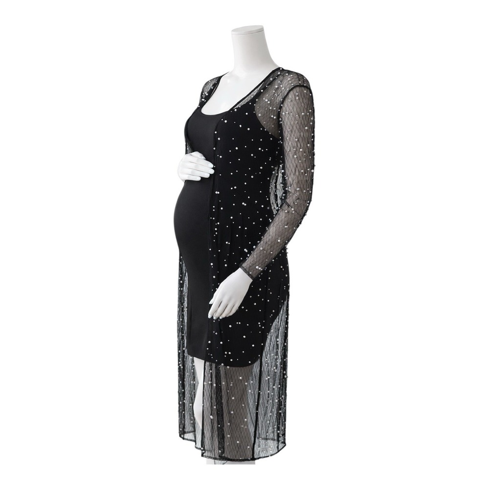 CHIC BUMP CLUB Black Sheer & Pearl Duster sz S/M Maternity Lingerie Romantic